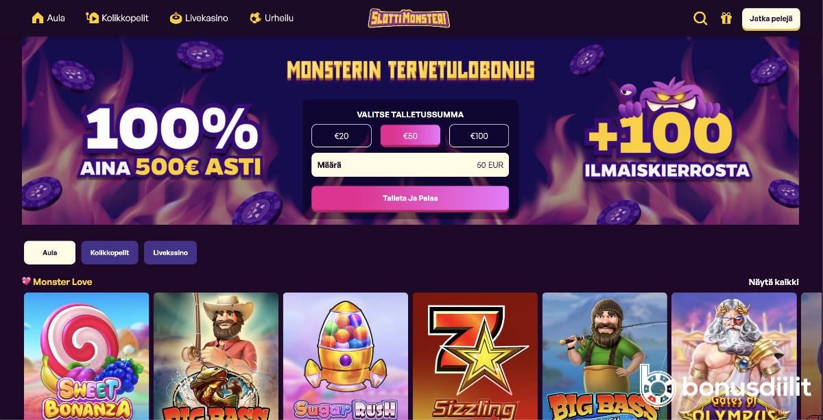 Slottimonsteri non sticky bonus